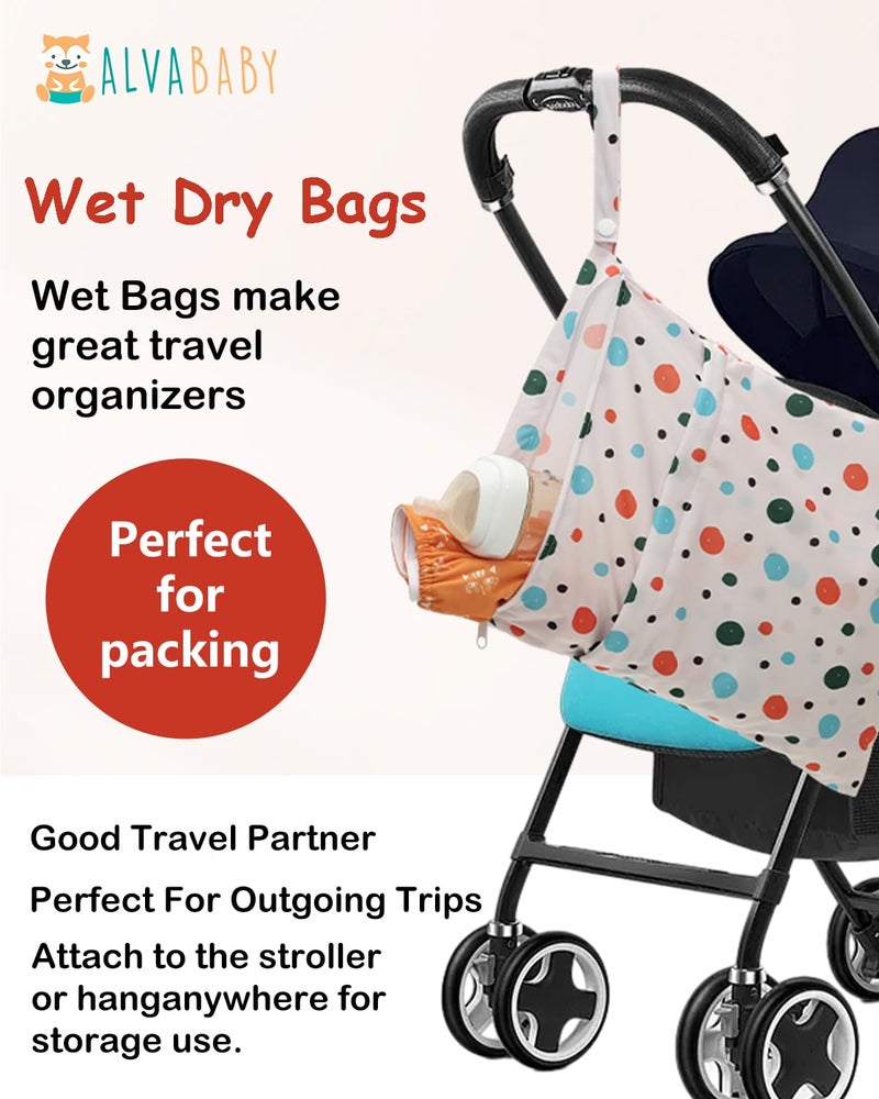 ALVABABY 3pcs Cloth Diaper Wet Dry Bags Waterproof Reusable with Two Zippered Pockets Travel Beach Pool Daycare Soiled Baby Items Yoga Gym Bag for Swimsuits or Wet Clothes 3L-ZM34 - Image 5
